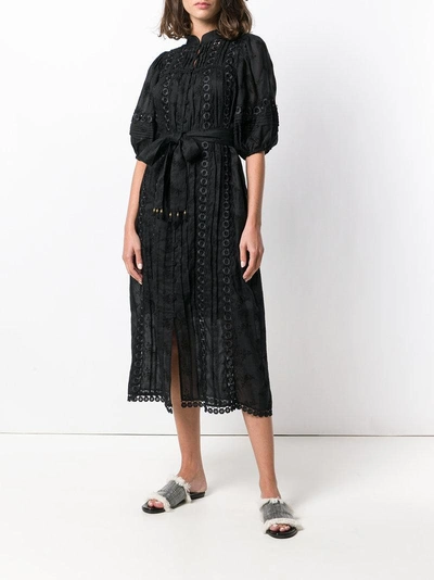 Shop Zimmermann Embroidered Belted Dress - Black