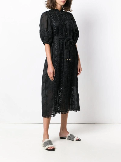 Shop Zimmermann Embroidered Belted Dress - Black