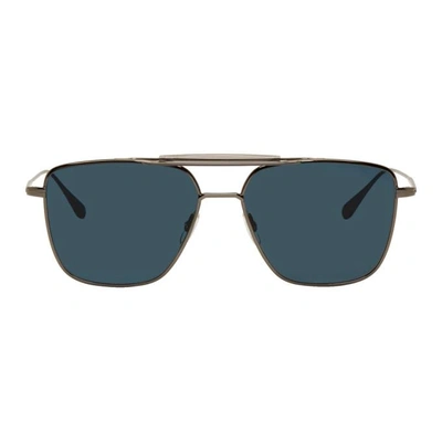 Shop Garrett Leight Gunmetal Convoy 56 Sunglasses In Grey/marine