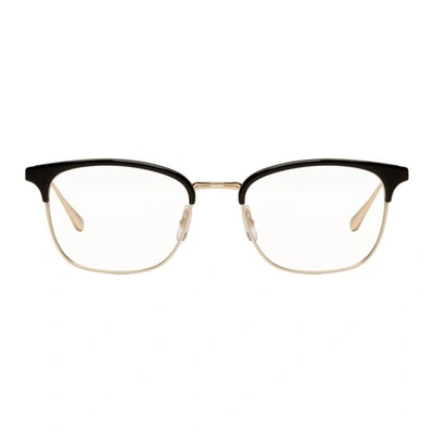 Shop Garrett Leight Black And Gold Talbert 51 Glasses In Black/gold