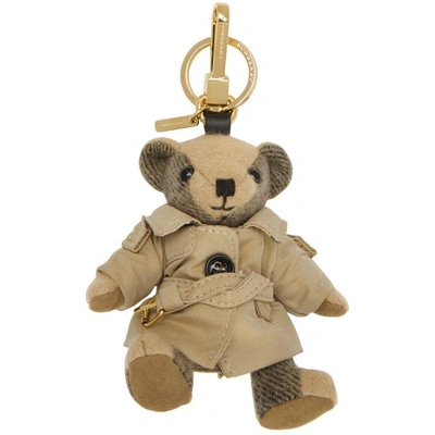 Shop Burberry Tan Thomas Trench Coat Keychain In Camel