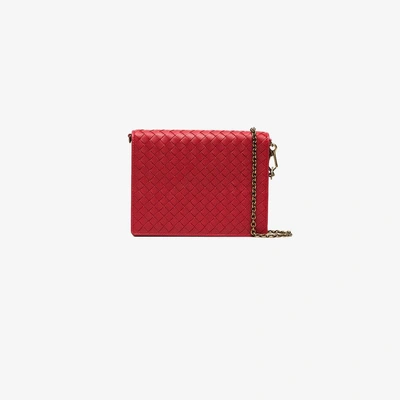 Shop Bottega Veneta Red  Intrecciato Leather Wallet On A Chain