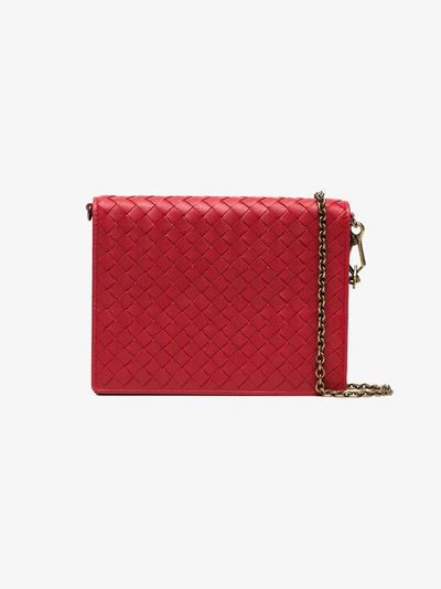 Shop Bottega Veneta Red  Intrecciato Leather Wallet On A Chain
