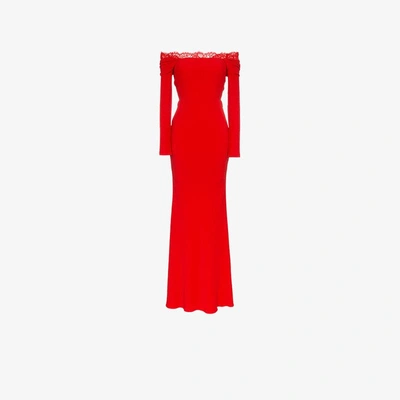 Shop Alexander Mcqueen Off The Shoulder Evening Dress In Red