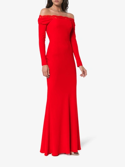 Shop Alexander Mcqueen Off The Shoulder Evening Dress In Red