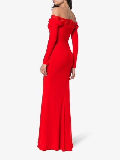 Shop Alexander Mcqueen Off The Shoulder Evening Dress In Red