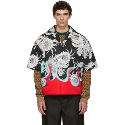 Shop Prada Black Floral Shirt Jacket In F0n98 Nero