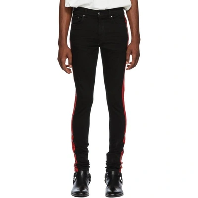 Amiri Stack Track Skinny-fit Striped Distressed Stretch-denim Jeans In  Black | ModeSens