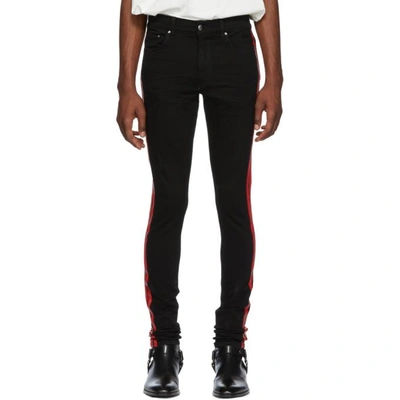 Amiri Stack Track Skinny-fit Striped Distressed Stretch-denim Jeans In Black  | ModeSens