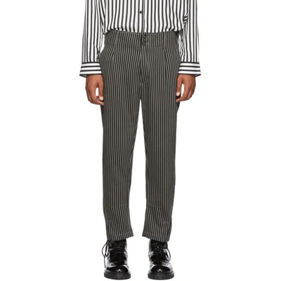 Shop Ann Demeulemeester Black And Beige Cotton Buckley Trousers