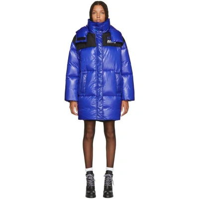 Shop Miu Miu Blue Oversized Down Jacket