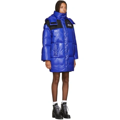 Shop Miu Miu Blue Oversized Down Jacket