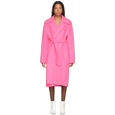 Shop Helmut Lang Pink Alpaca And Wool Coat In Disco Pink