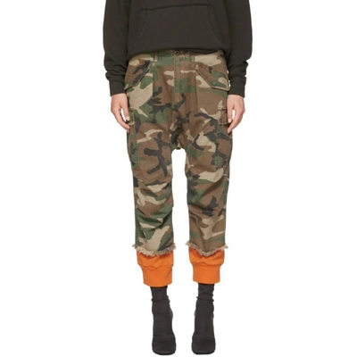 Shop R13 Green & Orange Camo Harrem Sweat Cuffs Cargo Trousers