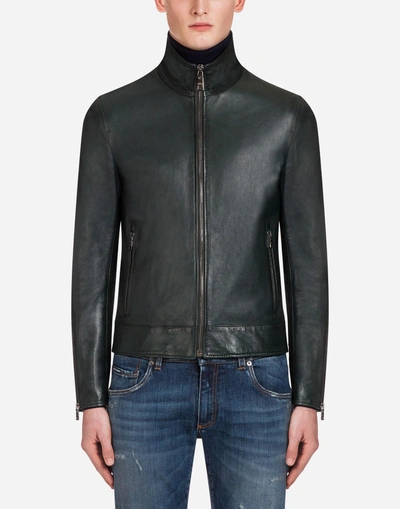 Shop Dolce & Gabbana Leather Jacket In Green