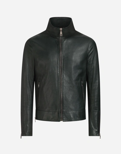 Shop Dolce & Gabbana Leather Jacket In Green