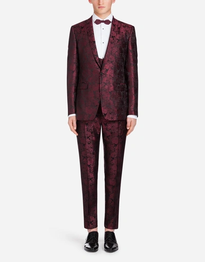 Shop Dolce & Gabbana Jacquard Silk Martini Suit In Bordeaux