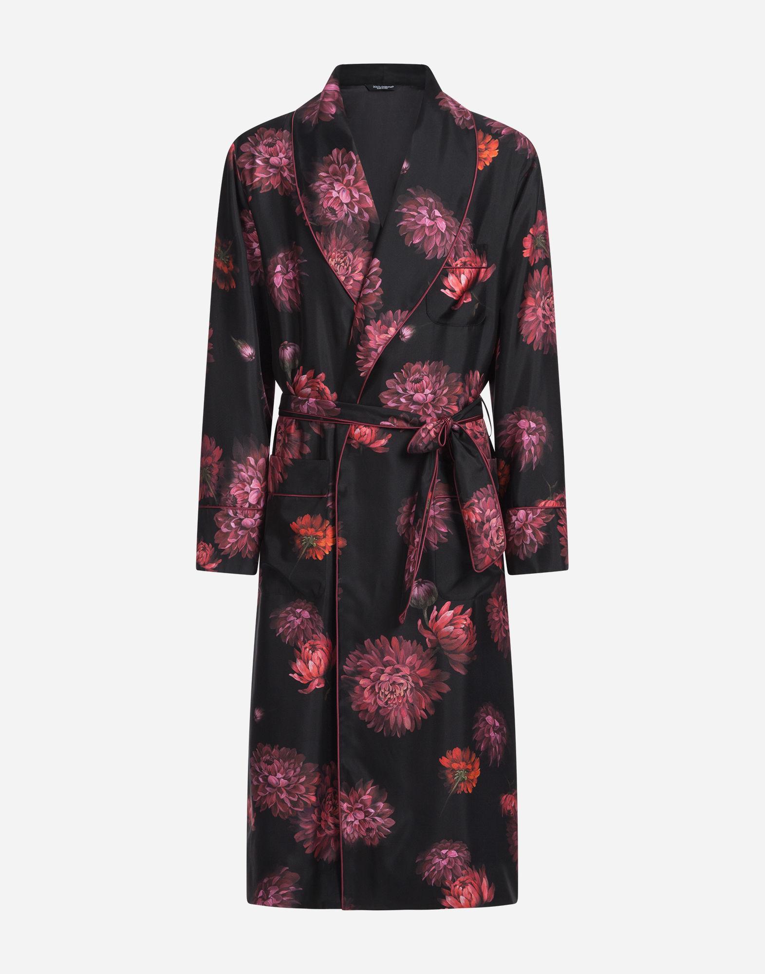 Dolce & Gabbana Printed Silk Robe In Black ModeSens