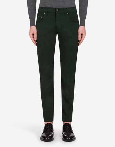 Shop Dolce & Gabbana Five-pocket Pants In Stretch Cotton In Green