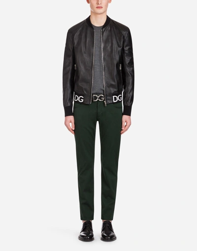 Shop Dolce & Gabbana Five-pocket Pants In Stretch Cotton In Green