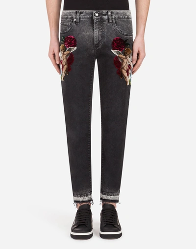 Shop Dolce & Gabbana Gold Fit Stretch Jeans With Patch In Blue