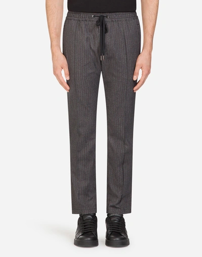Shop Dolce & Gabbana Jogging Pants In Printed Stretch Cotton In Gray