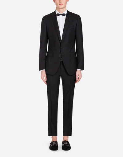 Shop Dolce & Gabbana Jacquard Wool Martini Suit With Patch In Black