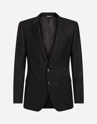 Shop Dolce & Gabbana Jacquard Wool Martini Suit With Patch In Black