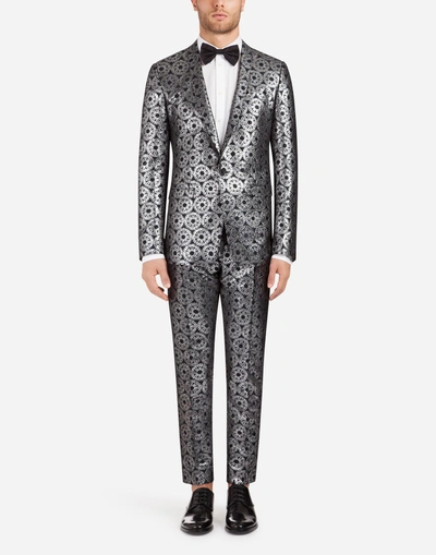 Shop Dolce & Gabbana Gold Suit In Lurex Jacquard In Silver