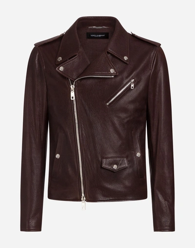 Shop Dolce & Gabbana Leather Jacket In Brown