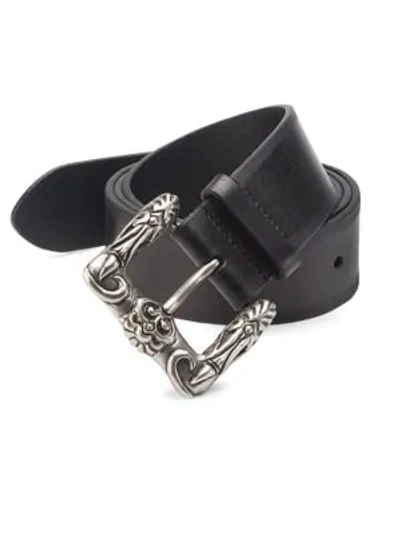 Shop Saint Laurent Western Buckle Leather Belt In Black