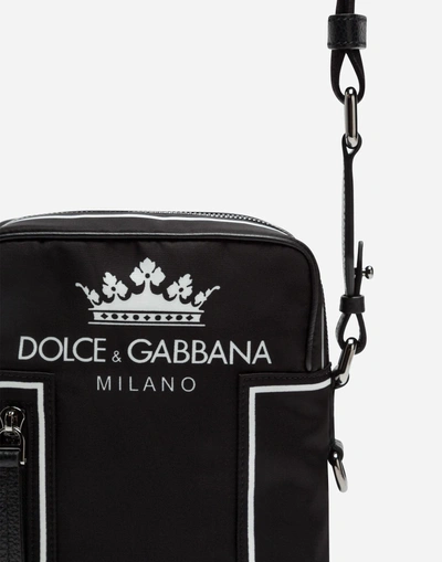 Shop Dolce & Gabbana Vulcano Shoulder Bag In Printed Nylon In Black