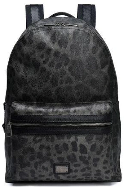 Shop Dolce & Gabbana Woman Leopard-print Textured-leather Backpack Dark Gray