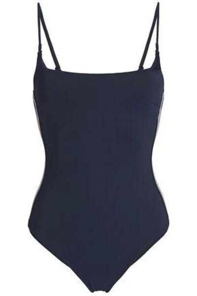 Shop Zimmermann Woman Striped Neoprene Swimsuit Navy