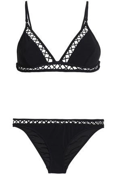 Shop Zimmermann Lattice-trimmed Triangle Bikini In Black