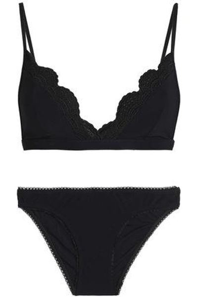 Shop Zimmermann Woman Scalloped Broderie Anglaise-trimmed Triangle Bikini Black
