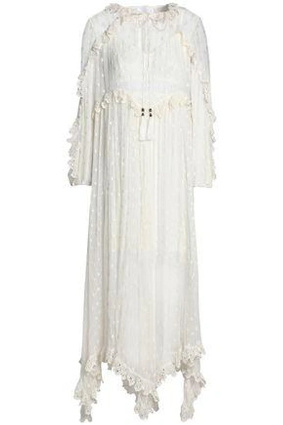 Shop Zimmermann Woman Broderie Anglaise-trimmed Embroidered Silk-georgette Midi Dress Ivory