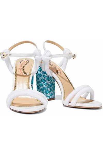 Shop Charlotte Olympia Woman Cordelia Bead-embellished Leather And Terry Sandals White