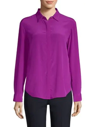 Shop Donna Karan Long-sleeve Silk Button-down Shirt In Magenta