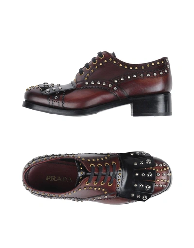 Shop Prada Laced Shoes In Maroon