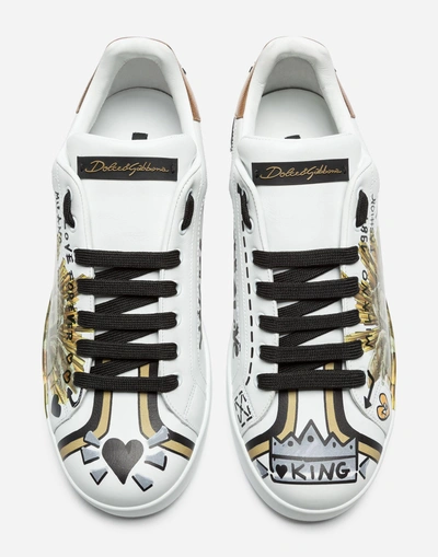 Shop Dolce & Gabbana Printed Calfskin Portofino Sneakers In White