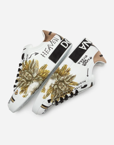 Shop Dolce & Gabbana Printed Calfskin Portofino Sneakers In White