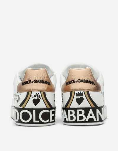 Shop Dolce & Gabbana Printed Calfskin Portofino Sneakers In White