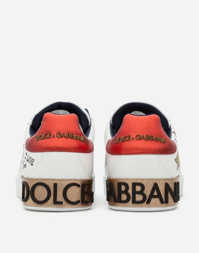 Shop Dolce & Gabbana Portofino Sneakers In Printed Calfskin Nappa In White