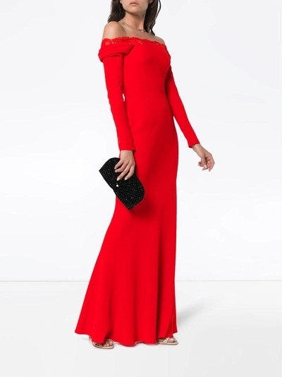 Shop Alexander Mcqueen Off The Shoulder Evening Dress In Red