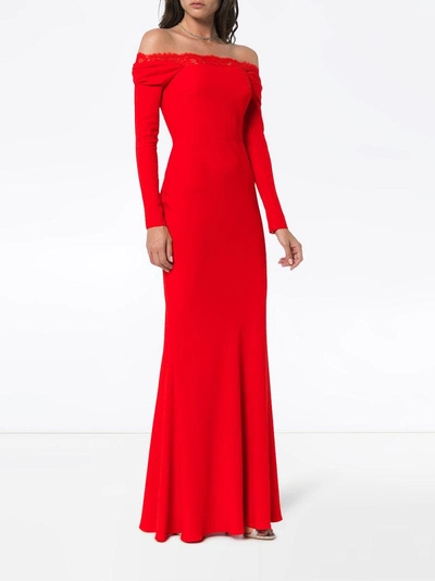 Shop Alexander Mcqueen Off The Shoulder Evening Dress In Red