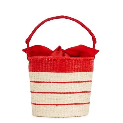 Shop Sensi Studio Striped Straw Basket Bag In Red