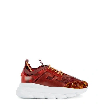 Shop Versace Chain Reaction Red Velvet Trainers