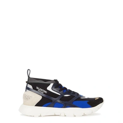 Shop Valentino Sound High Blue Knitted Trainers