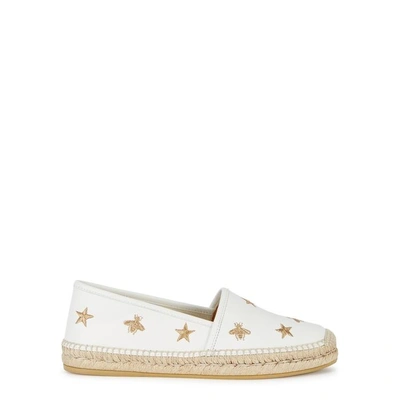 Shop Gucci White Embroidered Leather Espadrilles